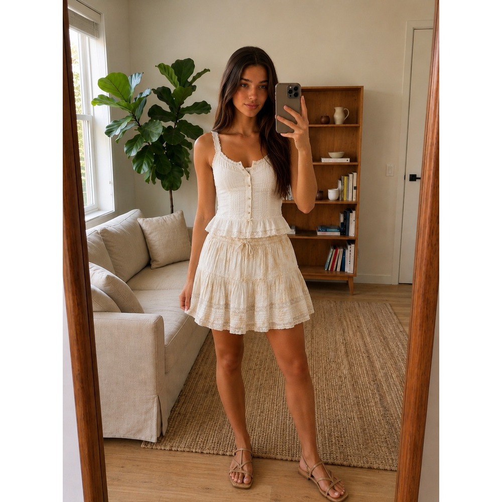 Unsubscribed‎ Lace Mini Skirt Medium Tan Victorian Tie Dye Fairy Cottage Boho